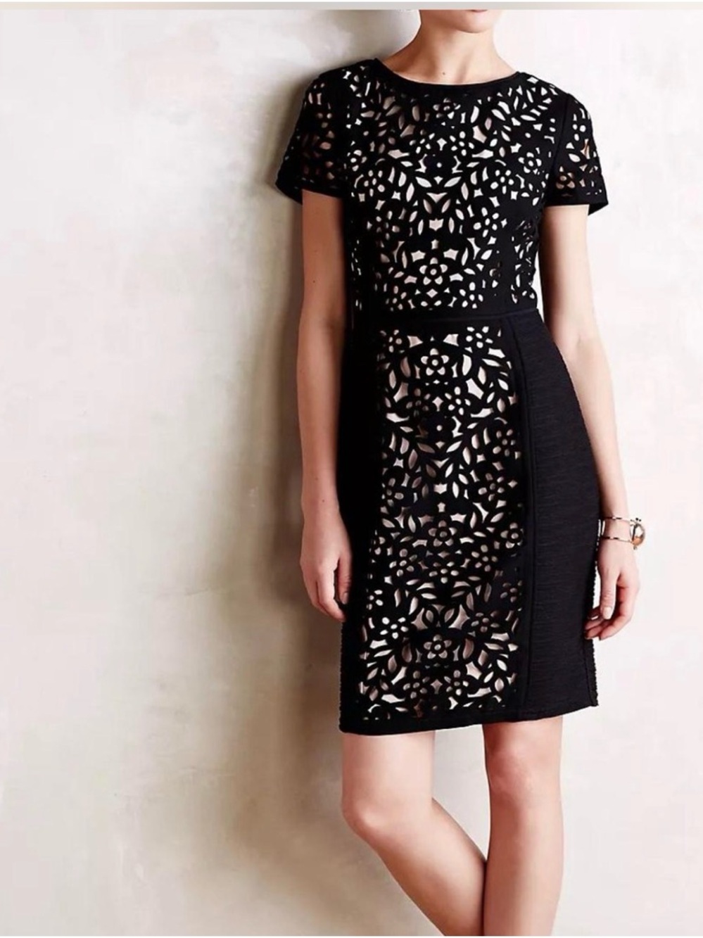 Anthropology Maeve Black Lasercut Basalt Sheath Dress SZ 0